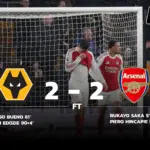 ผลบอล วูล์ฟส์ 2-2 อาร์เซน่อล : ‘ปืนใหญ่’สะดุด อาถรรพ์เก่าตามหลอกหลอน