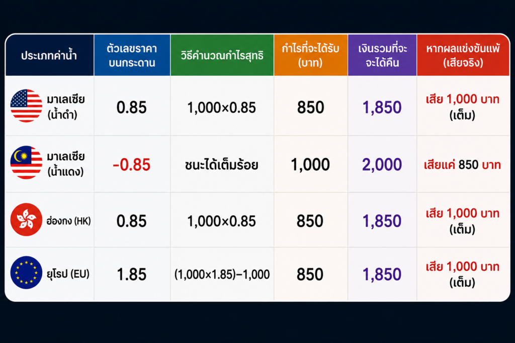 ตารางเปรียบเทียบเทียบสัดส่วนคำนวณค่าน้ำ